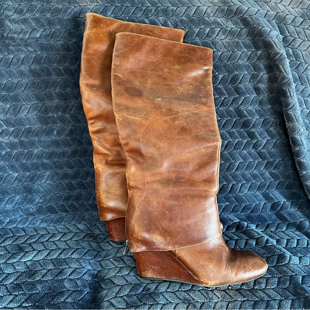 Steve Madden Maryn Size 9 Brown Leather Wedge Tall Boots
